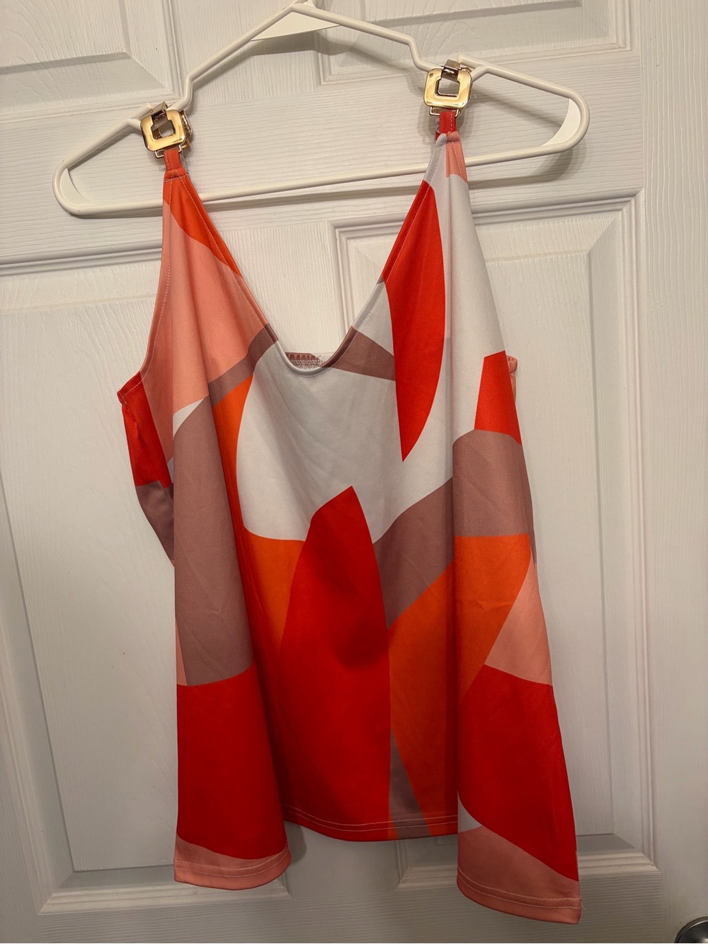 Abstract Red & Orange V-Neck Satin Cami